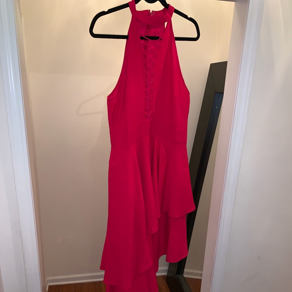 Hot pink asymmetrical hemmed sleeveless dress